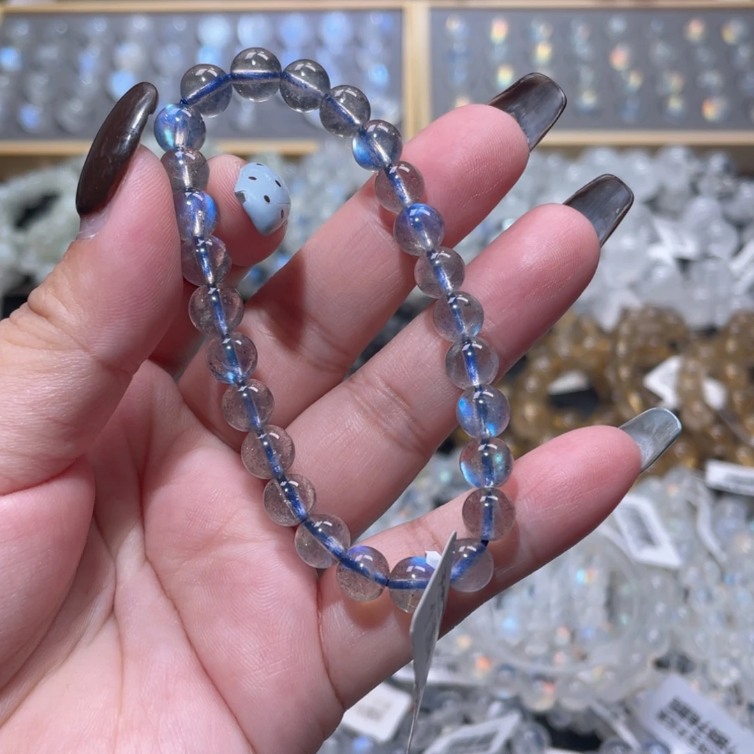 宋***义长石未镶嵌手链灰月光手链7mm