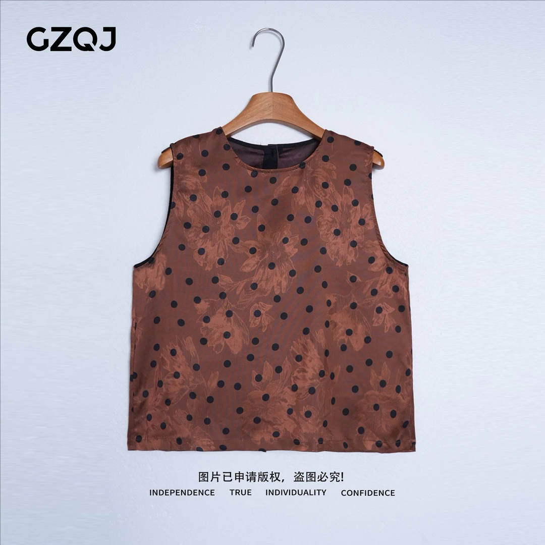 广州琴姐【棕韵花波】欧若风新中式轻奢提花波点背心女上衣夏季9384