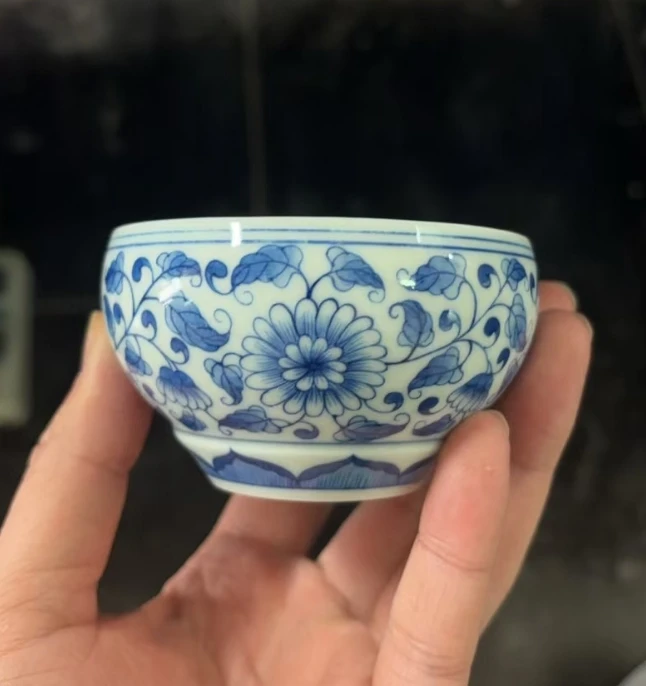 景德镇陶瓷供应链青花缠枝莲菊花花卉圆融杯71y