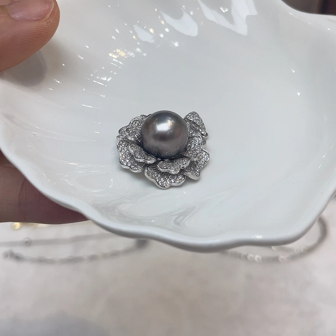 银S925镶嵌吊坠(不含链)海水珍珠