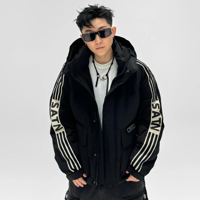 鸭绒男连帽羽绒服户外工装百搭情侣款外套21659