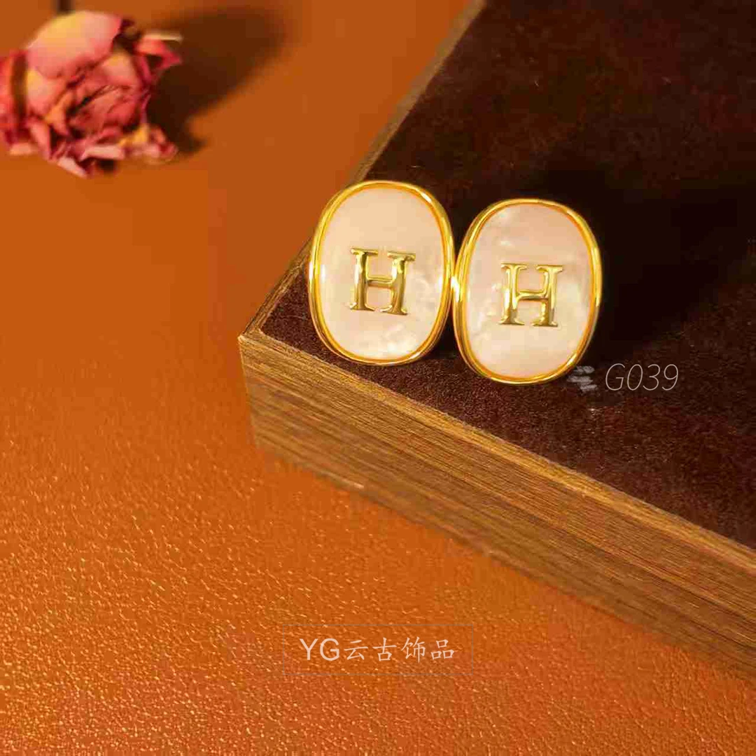 铜合金贝壳耳饰 039【平行轨道】S925银针耳钉百搭白色简约气质轻奢