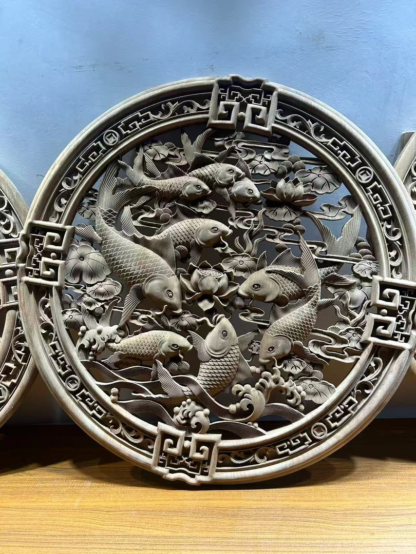 荷花鱼圆形挂屏，可做玄关