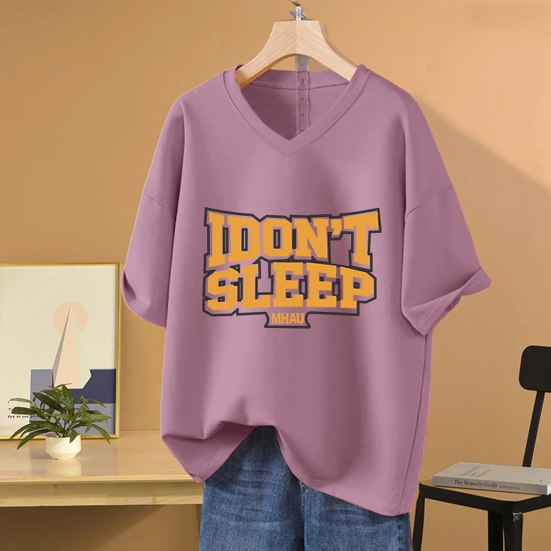 200斤胖mm大码夏季V领纯棉短袖t恤女设计感小众宽松休闲显瘦上衣