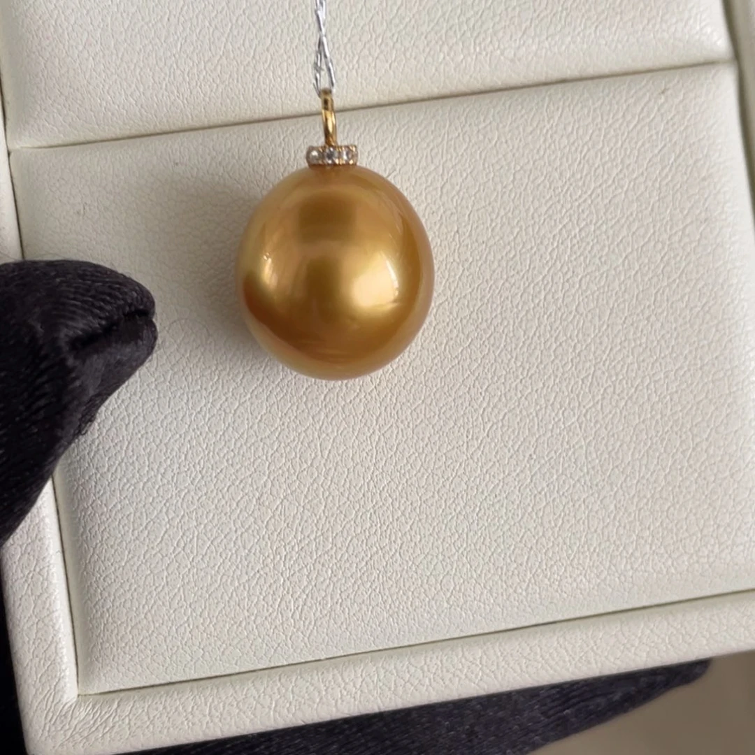 海水珍珠吊坠(不含链)18K金镶嵌13.9mm