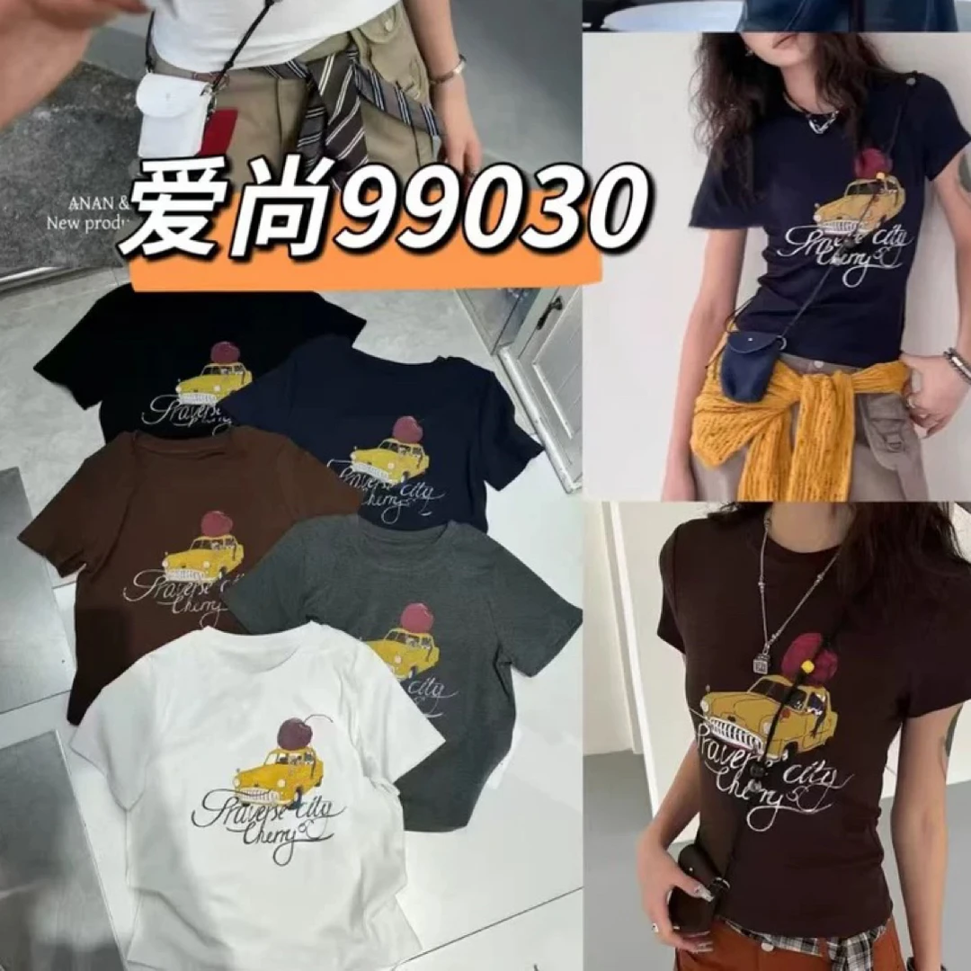 【海南肉丝】新款卡通汽车印花短袖上衣99030