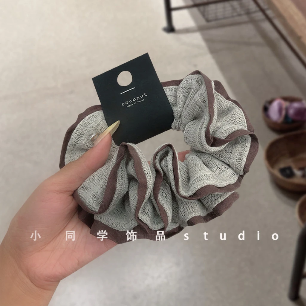 韩国发饰2025新款高级精致欧若风浅绿色针织毛线小蛮腰发圈大肠圈