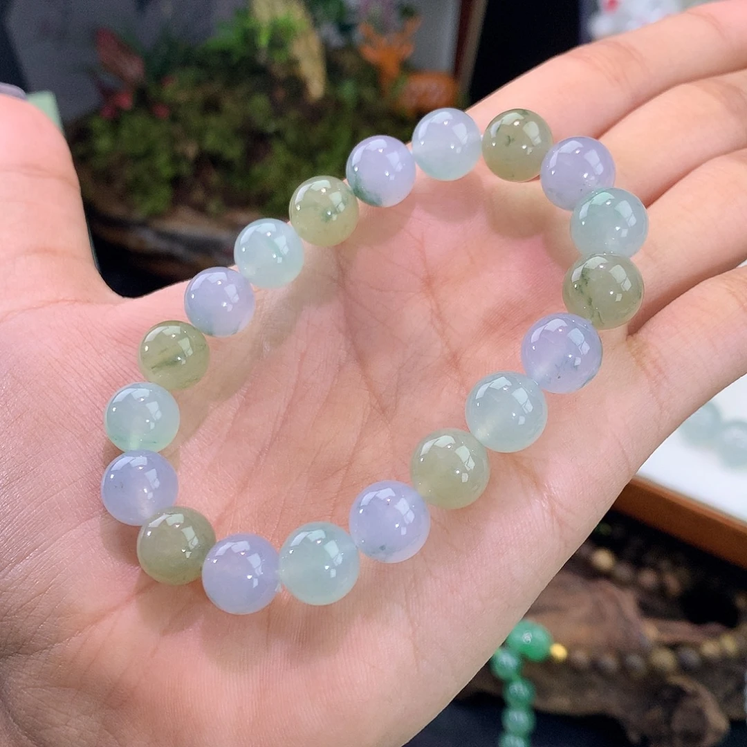 翡翠未镶嵌手链冰飘花多宝手串