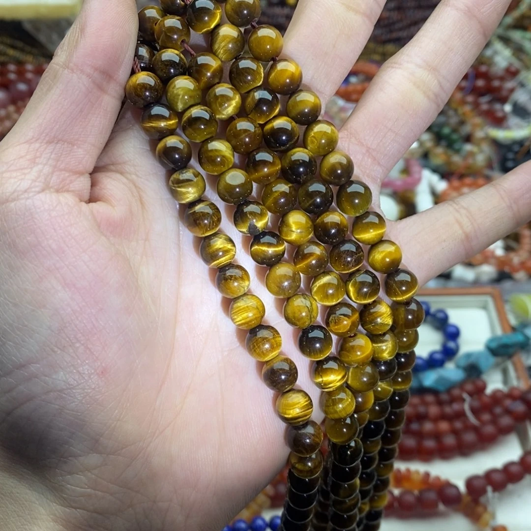 玛瑙/玉髓未镶嵌珠宝半成品一条天然8mm精品黄虎石圆珠