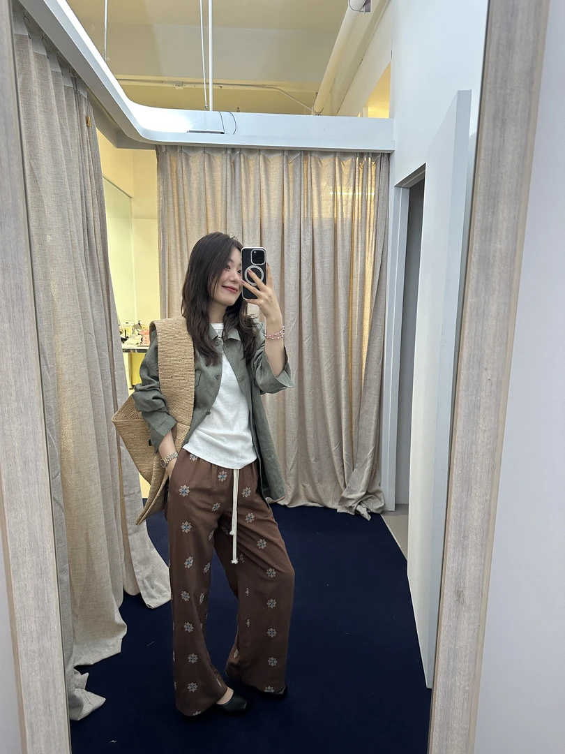 【ZHANGDAYUN】36746#【Ins刺绣抽绳懒人裤】