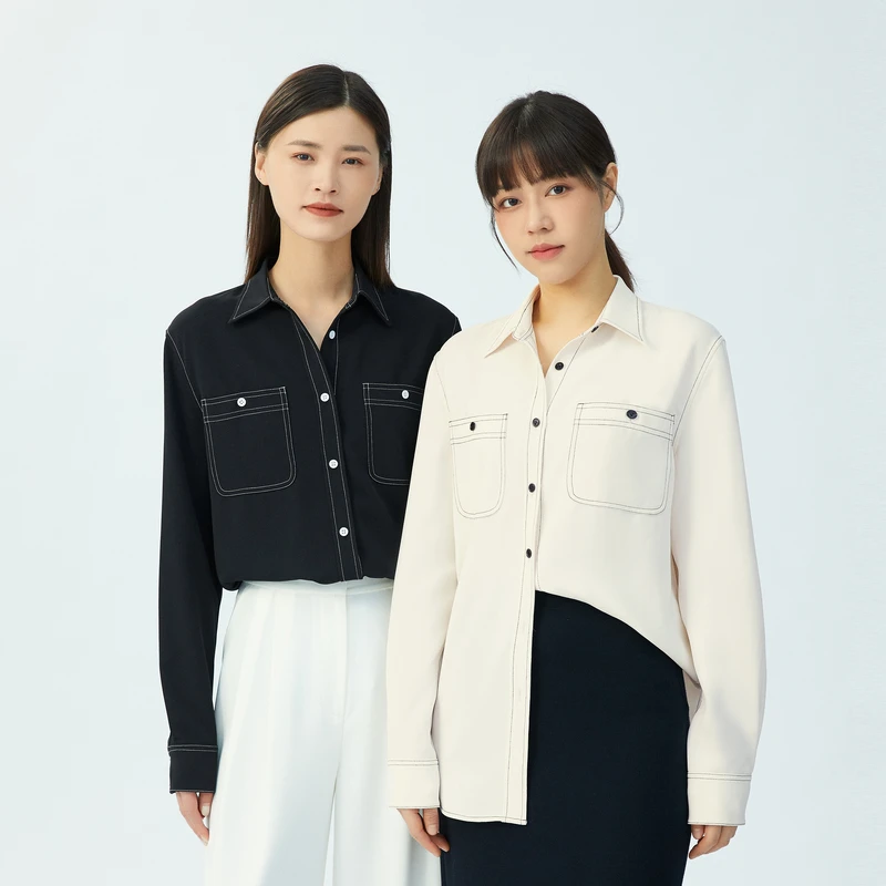 哥弟真的好女装新款双口袋撞线设计感白衬衫A301058