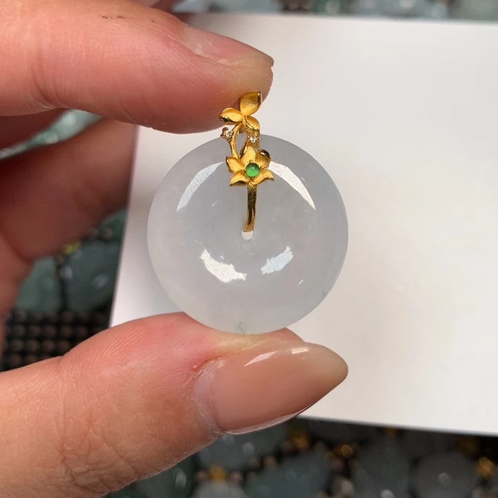 翡翠18K金镶嵌颈饰强推22.7-5.7