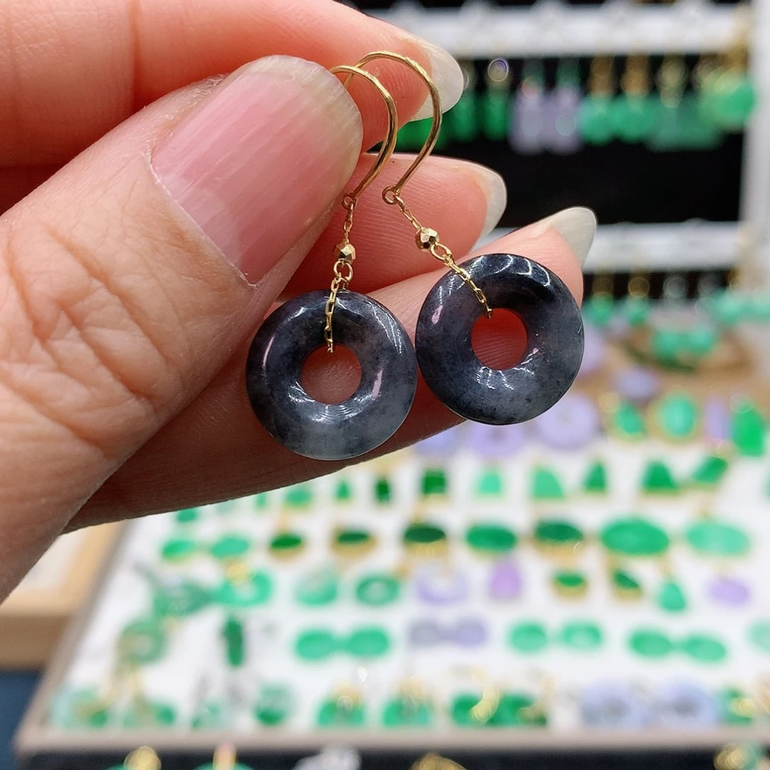 翡翠耳饰18K金镶嵌的