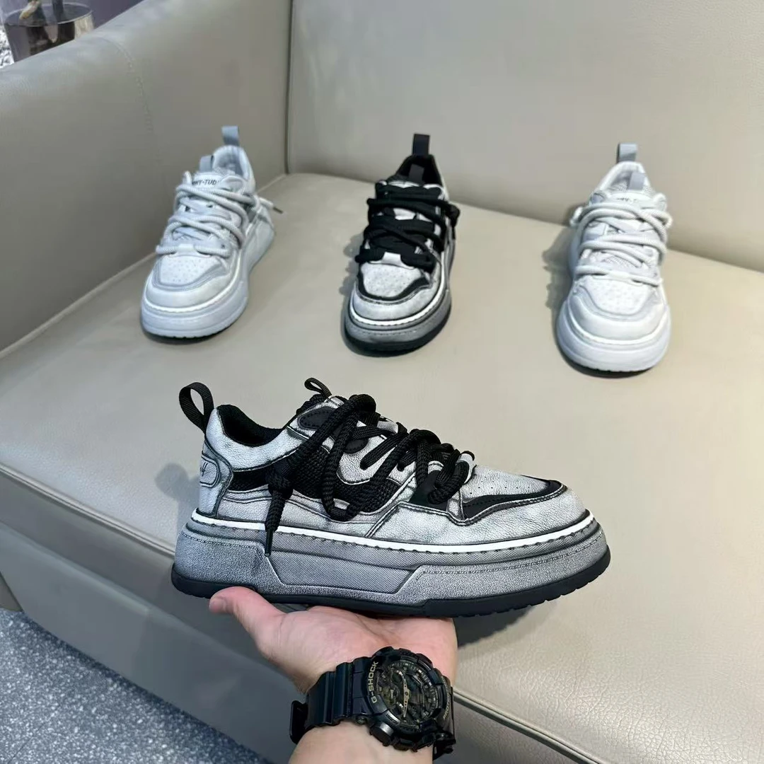 男士鞋透气增高擦色皮厚底时尚休闲鞋老爹鞋舒适日常百搭男鞋 TT