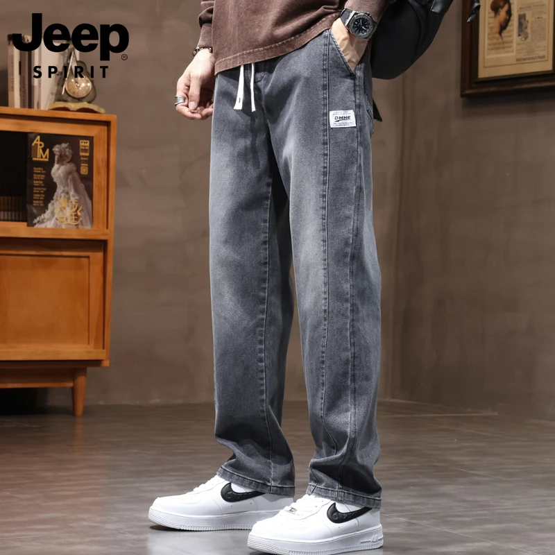 吉普牛仔裤男士春季休闲直筒宽松舒适潮流青年大码男士长裤子