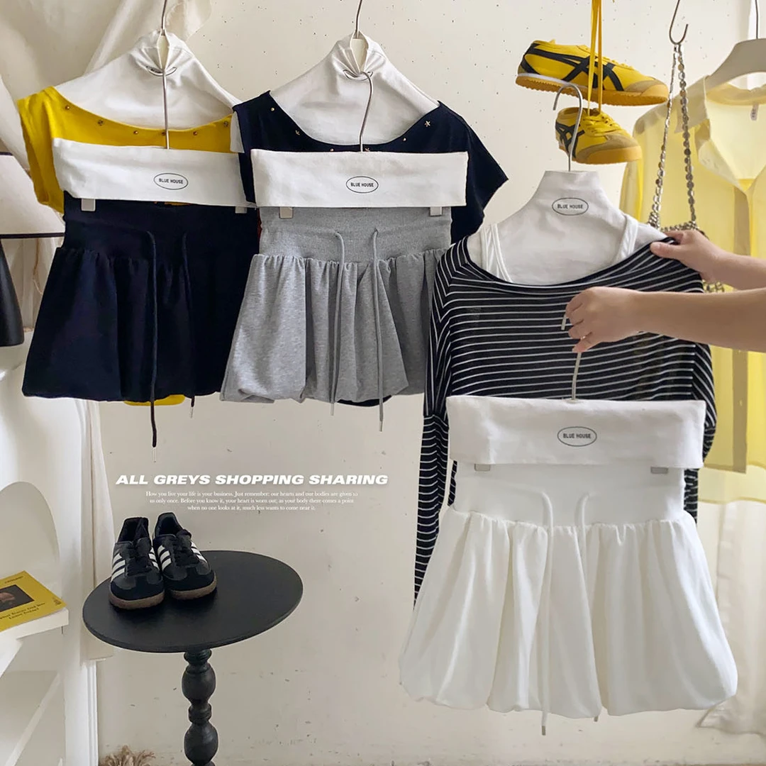 小个子抽绳高腰蓬蓬花苞半身裙女夏运动风显瘦短裙A字防走光卫裙