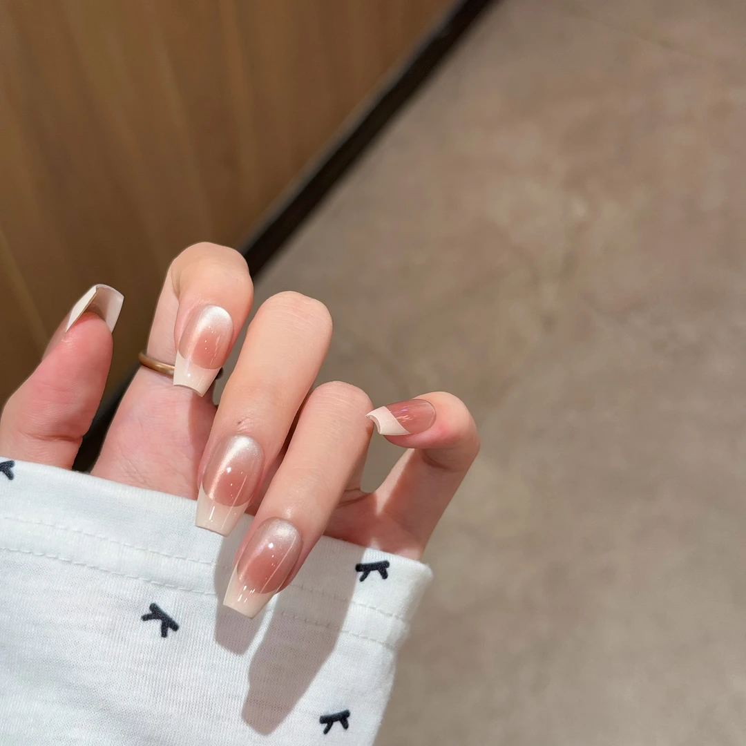 【乳乳奶盖】纯手工穿戴甲秋简约新款ins显白法式腮红指甲贴美甲贴