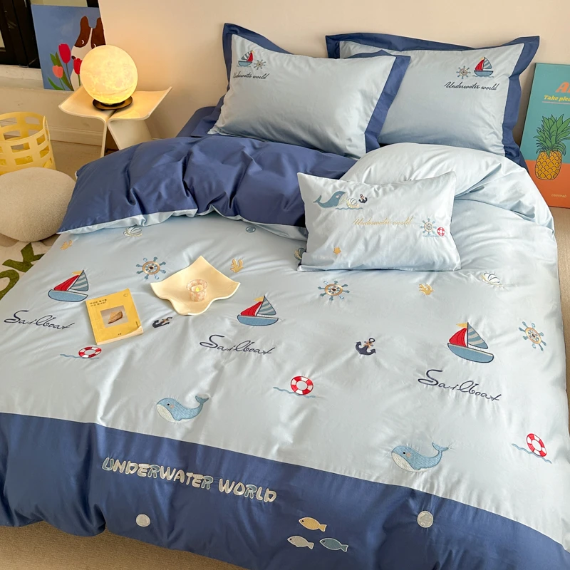 纯棉新疆棉四件套卡通刺绣全棉学生宿舍三件套亲肤床单被套床品