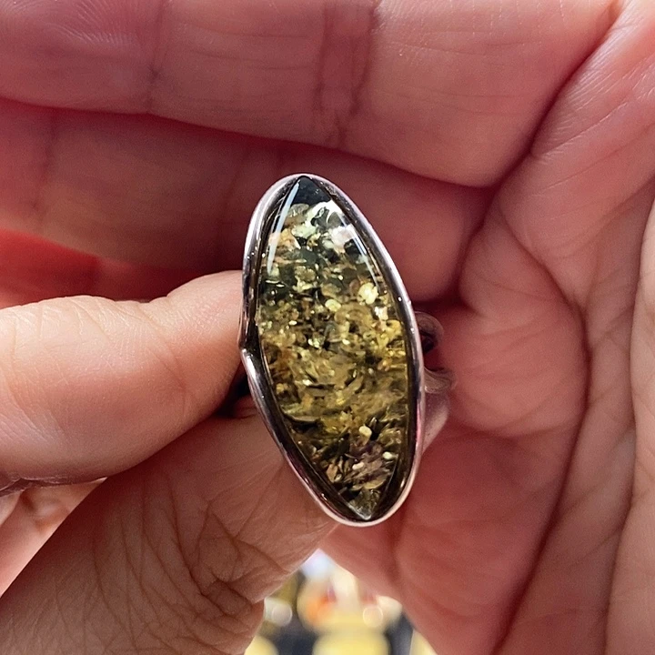 琥珀银S925镶嵌戒指戒指