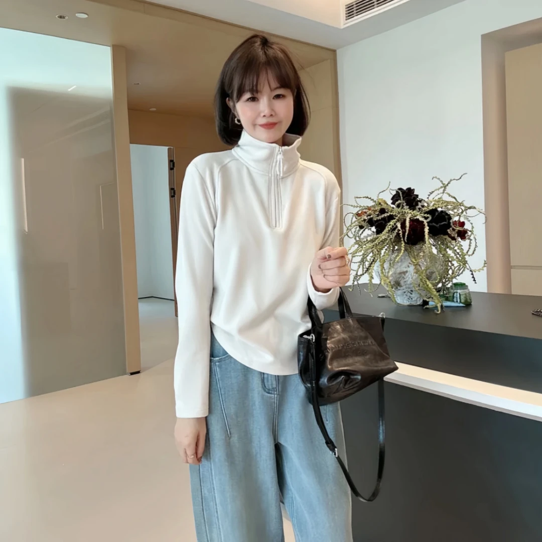 秋季立领拉链打底衫防风通勤休闲设计感百搭长袖气质高领卫衣