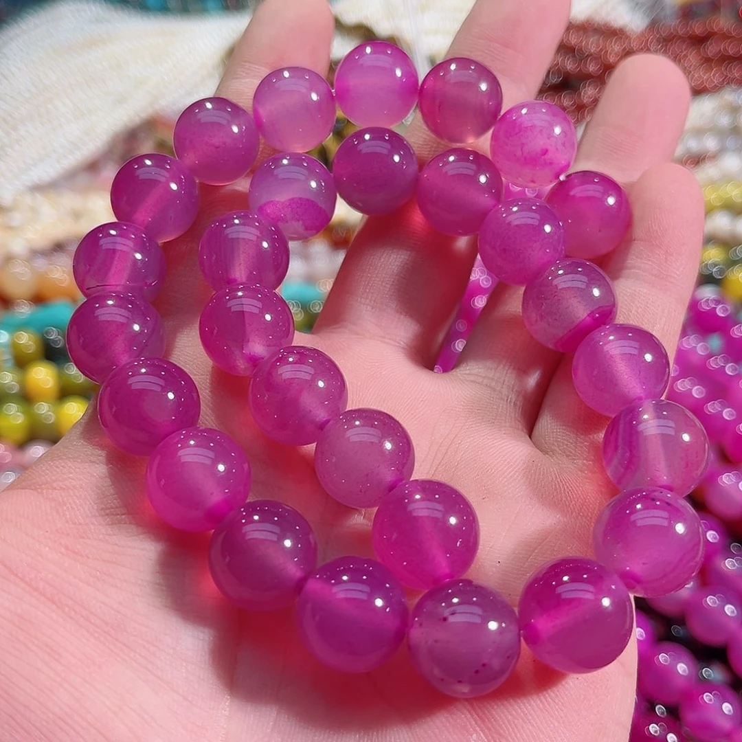 玛瑙/玉髓未镶嵌珠宝半成品粉紫玛瑙一条14mm