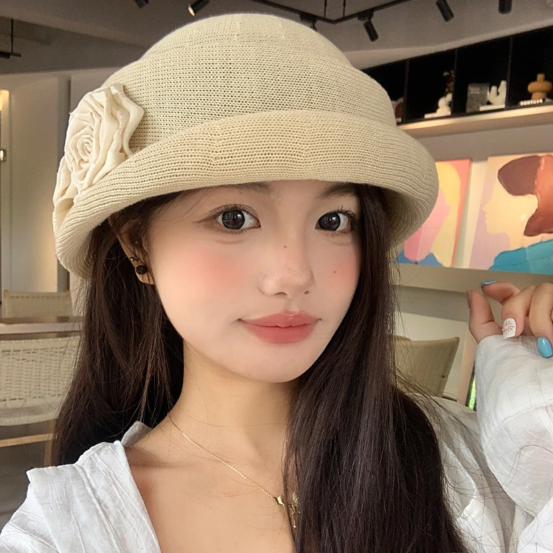 山茶花卷边亚麻贝雷帽女春夏季薄款透气高级感礼帽显脸小画家帽子