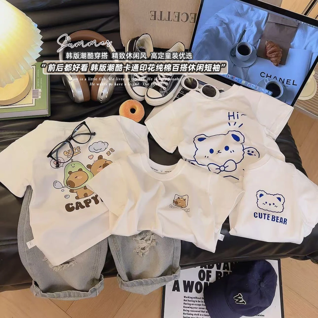 儿童夏季新款短袖T恤男童女童卡通洋气图案上衣男宝宝半袖t恤打底