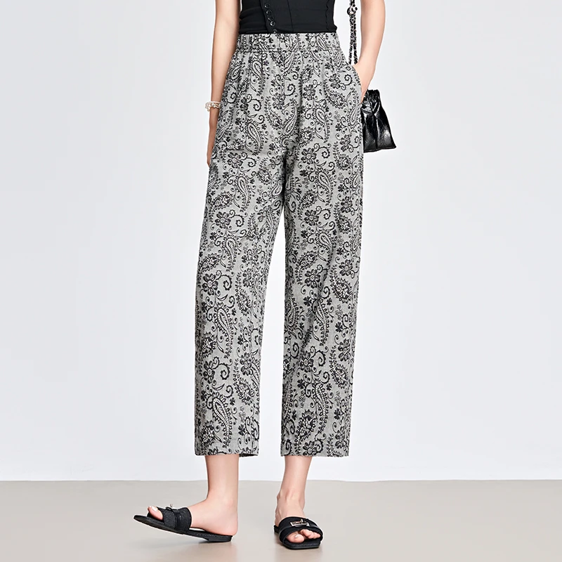时尚印花哈伦裤女夏季2025年新款百搭洋气休闲大码直筒九分裤薄款