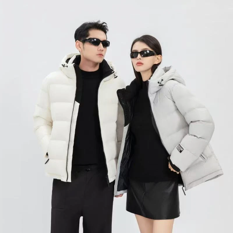 漫雪彩金短款羽绒服男女同款冬季户外时尚连帽休闲保暖