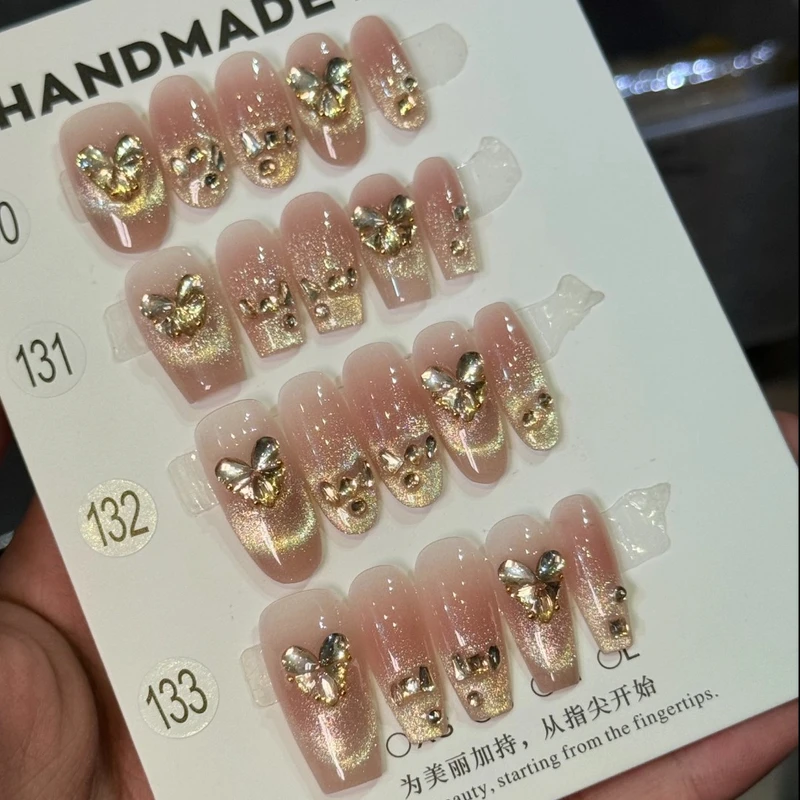 小众【落日余晖】穿戴甲2025最火爆款四季流行10片装粉色穿戴式裸色