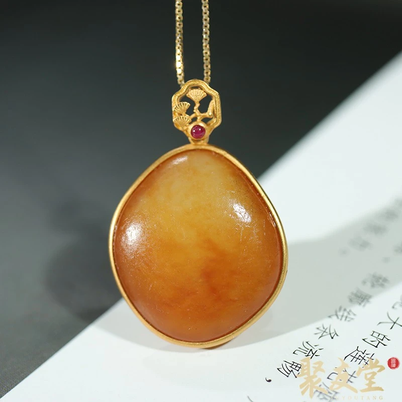 聚友堂王伟玉雕5.2克新疆和田玉籽料黄沁独籽原石金镶玉吊坠挂件