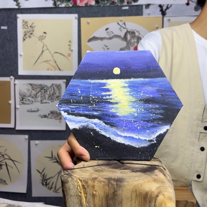 水彩纯手绘海上日出【17*20】送框