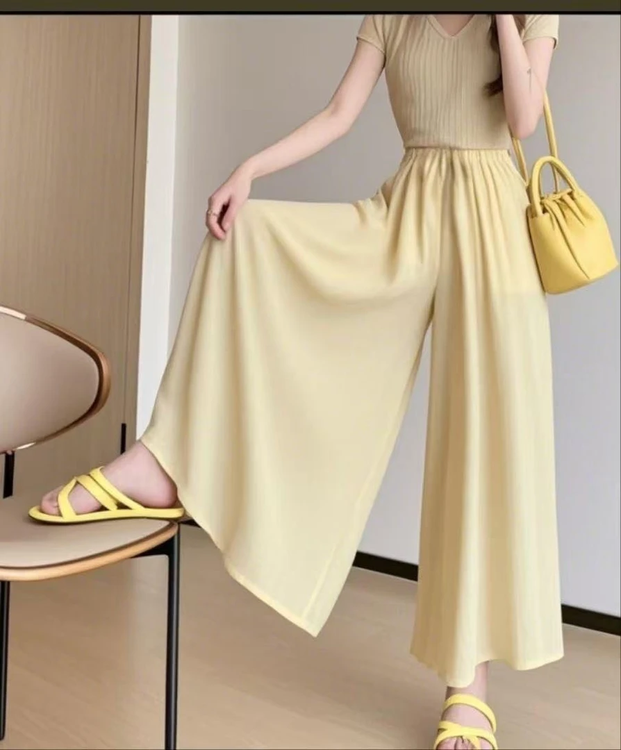 《现货＋运补》糖果色A字大摆裙裤夏季微弹力裙裤高腰休闲裤九分裤