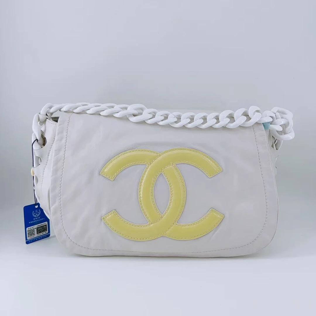 95新 Chanel/香奈儿  白拼黄亚克力单肩包 1670 4636