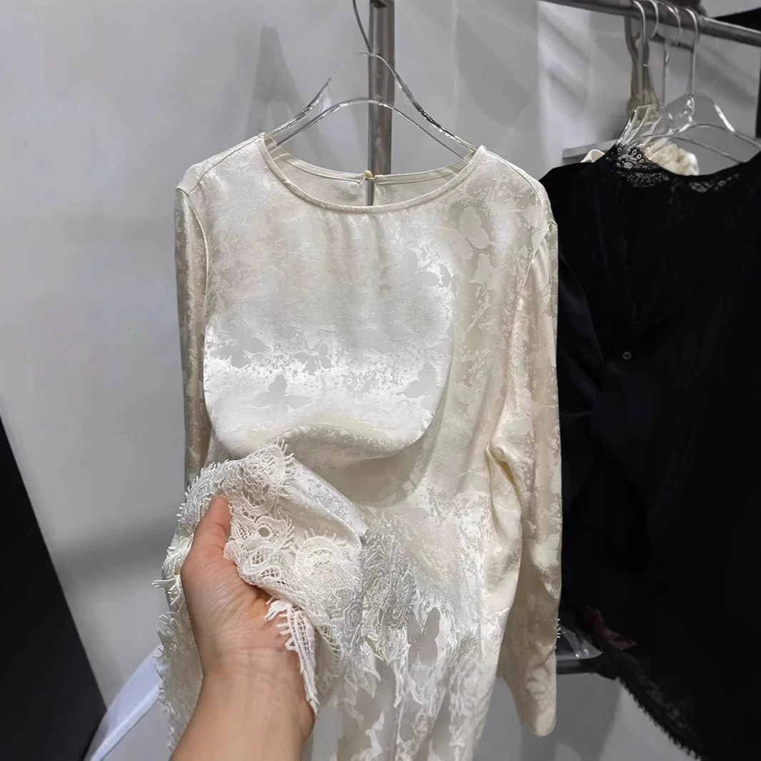 XH1A173J1073国风提花超仙长袖衬衫女2025春季新款高级感气质蕾丝