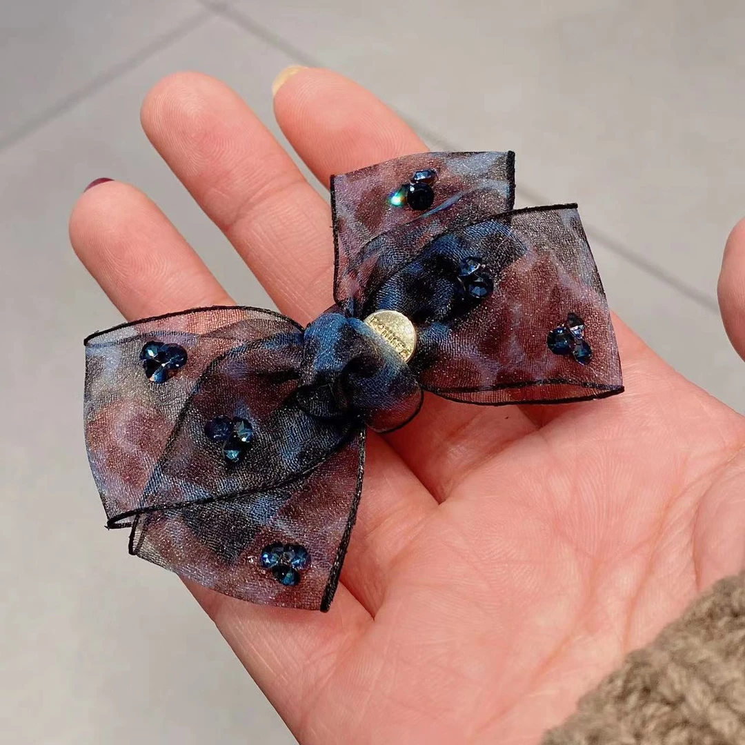 M1637韩式蓝色蝴蝶结鸭嘴夹欧根纱小夹时尚百搭减龄款