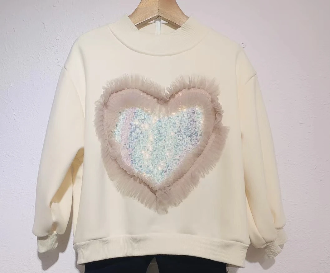 女童加绒卫衣时髦爱心亮片套头衫韩版百搭洋气