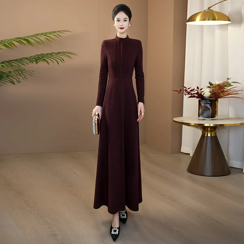 高级简约优雅时尚大方连衣裙2025新款遮肉显瘦修身大摆长裙242