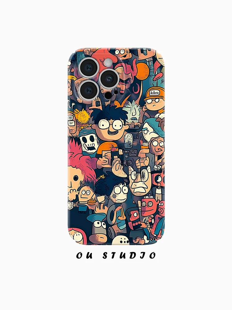 OU涂鸦插画卡通适用苹果16手机壳iPhone新款菲林硬壳高级网红男女