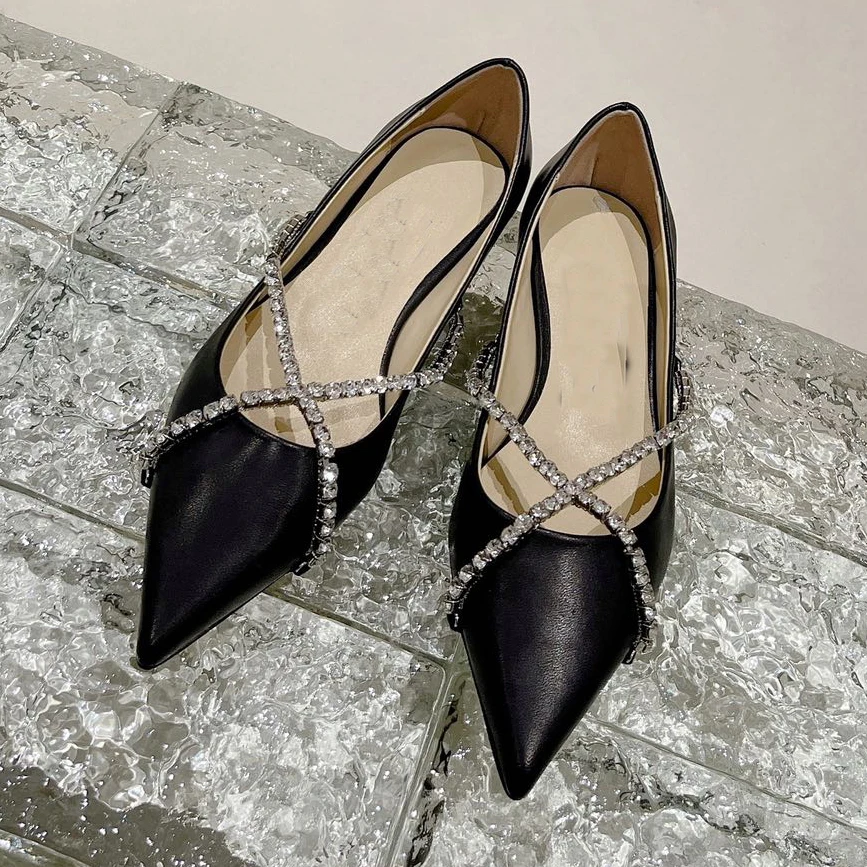 rv  x链交叉水晶链平底鞋