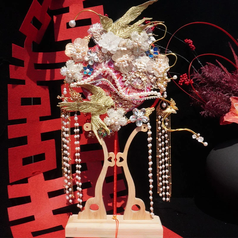 新婚礼物中式原创手工DIY材料包成品红色团扇新娘结婚伴手礼喜扇