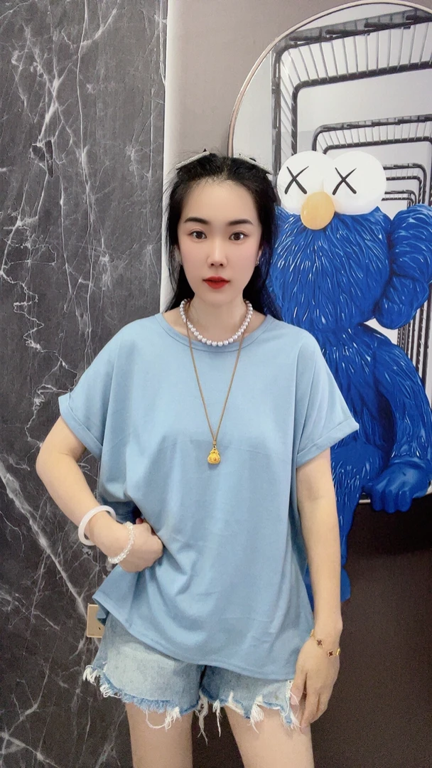 外贸纯棉高品质男女同款多色卷边T恤