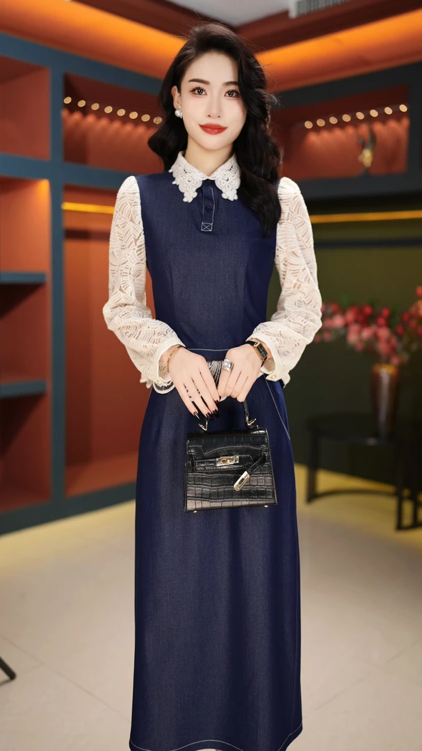 【高货定制】B203图片色新款优雅气质时尚减龄休闲收腰显瘦连衣裙