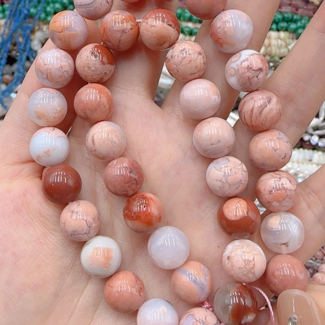 未镶嵌玛瑙/玉髓珠宝半成品天然粉樱花一条卡十