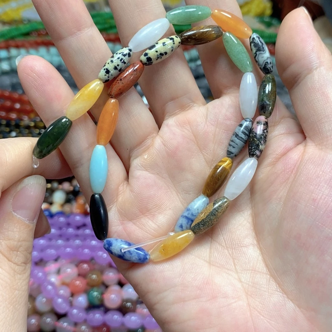 玛瑙/玉髓未镶嵌珠宝半成品多宝米珠一条卡6*16mm