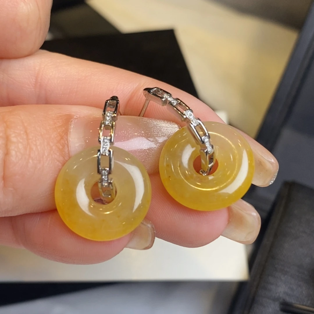 翡翠耳饰18K金镶嵌甜甜圈