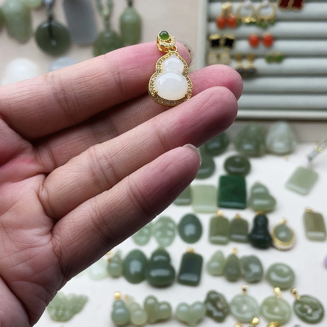 和田玉银S925镶嵌吊坠(不含链)