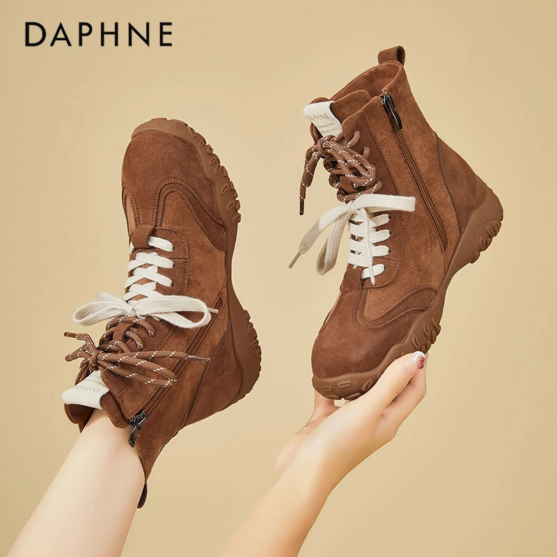 达芙妮厚底马丁靴女2025年秋季新款复古德训靴内增高软底休闲短靴