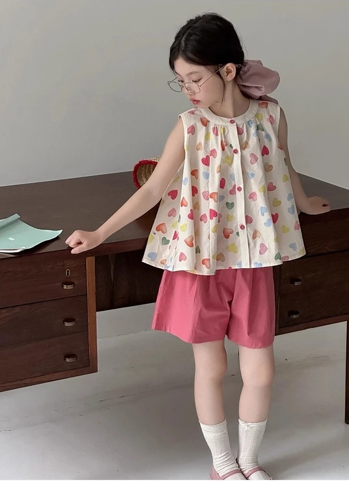 韩版女夏季少女风薄款碎花套装女童宽松外穿时尚85195儿童网红