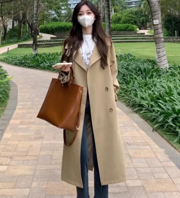 小静折扣~N108W  系腰带后开叉插肩袖长款风衣（卡码不拍大）
